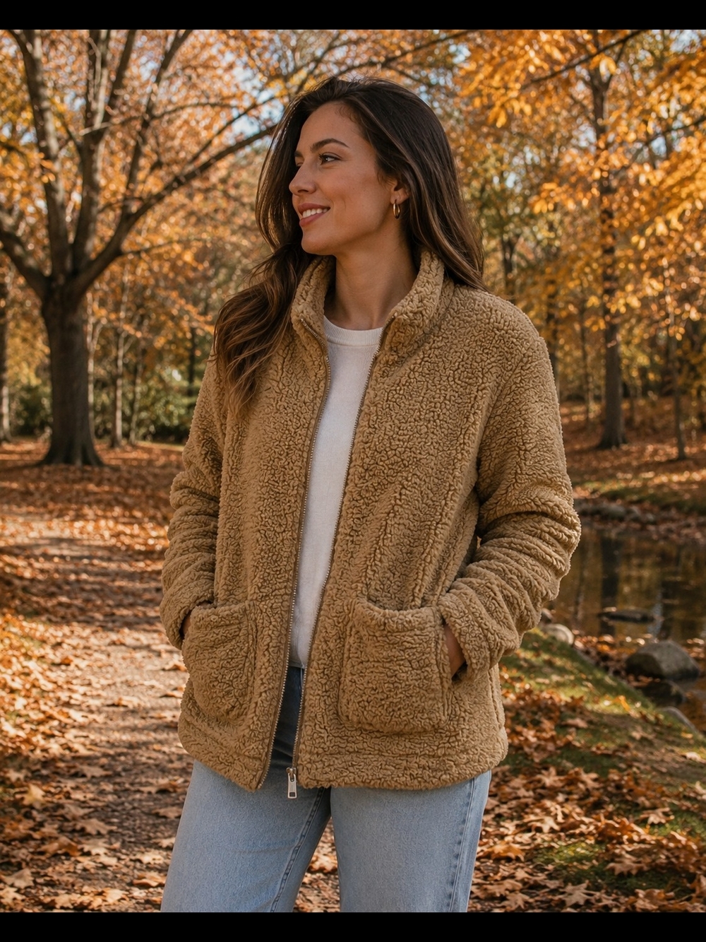 Women's Beige Sherpa Teddy Jacket Full Zip Size M